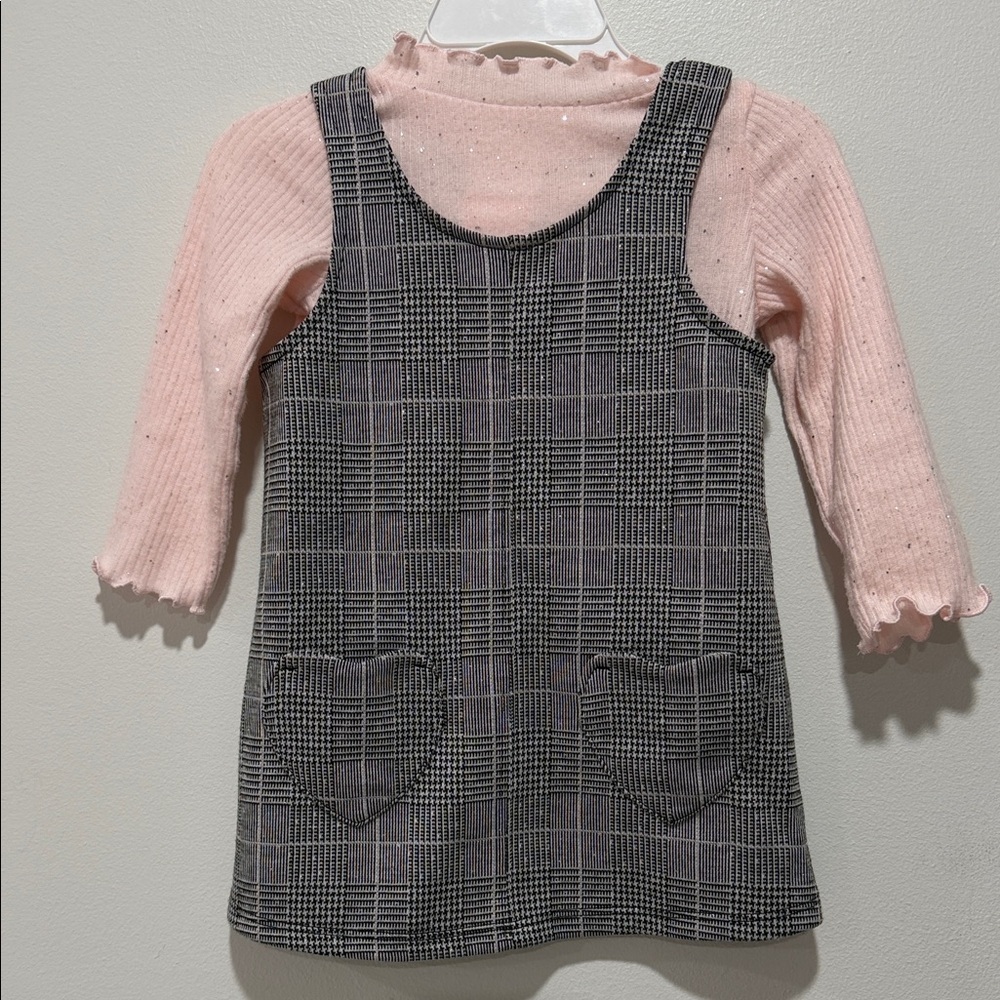 Plaid Dress with Pink Long Sleeve Top